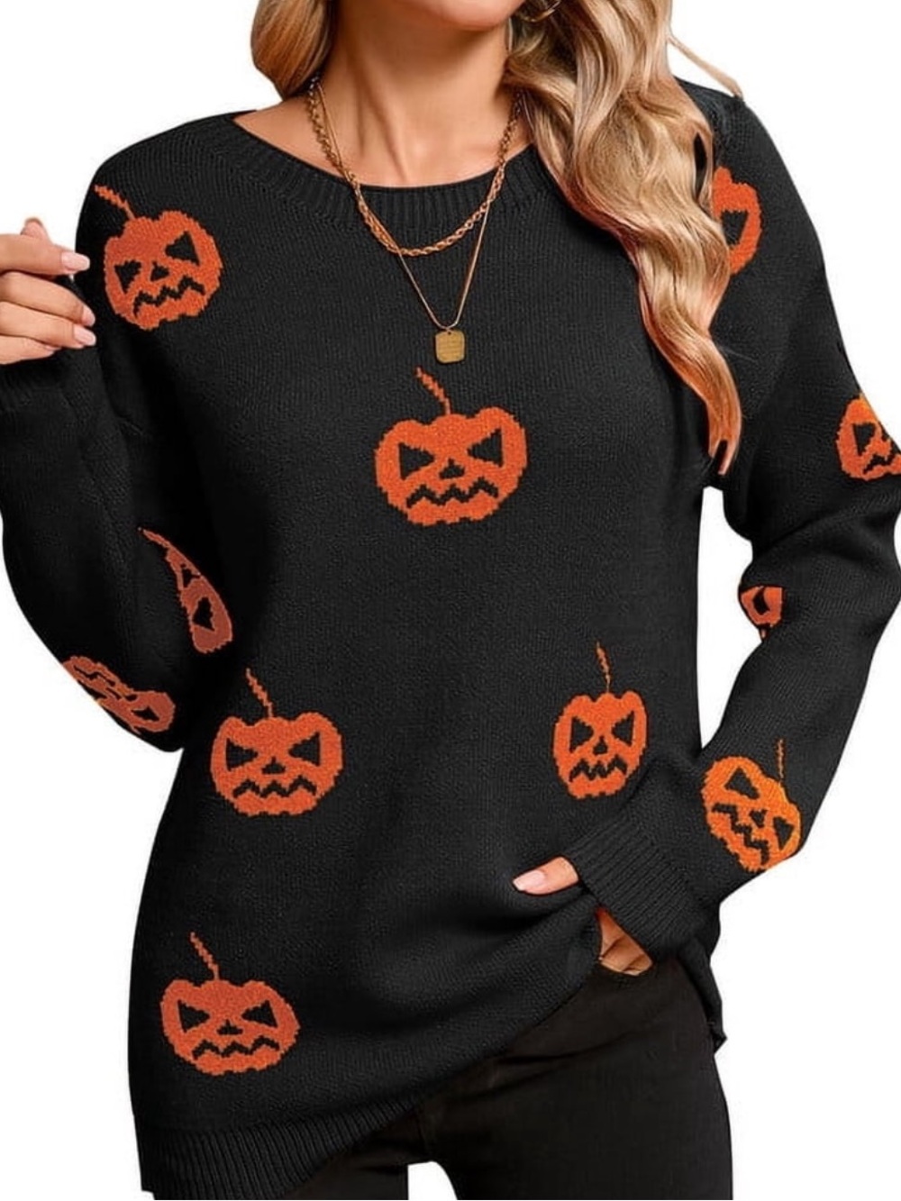 Black Halloween Pumpkin Knit Sweater